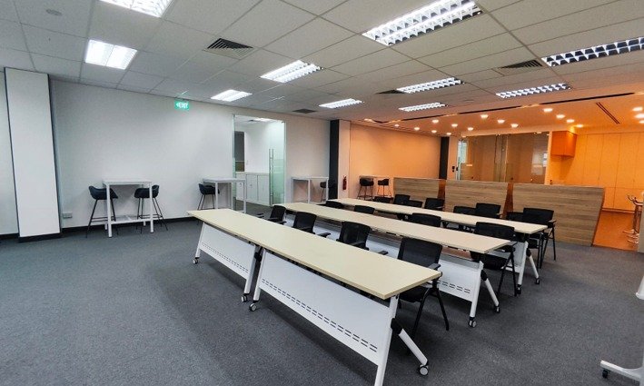 Training room with classroom-style tables